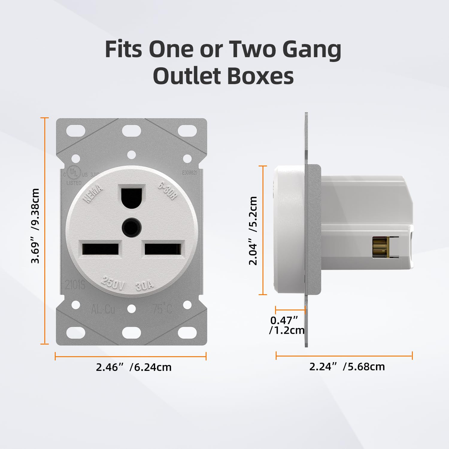 White 30 Amps 250V Flush Mounting Power Receptacle, NEMA 6-30R, Straight Blade P