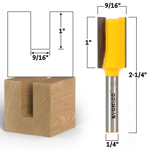 9/16″ Diameter X 1″ Height Straight Router Bit – 1/4″ Shank – Yonico 14012q