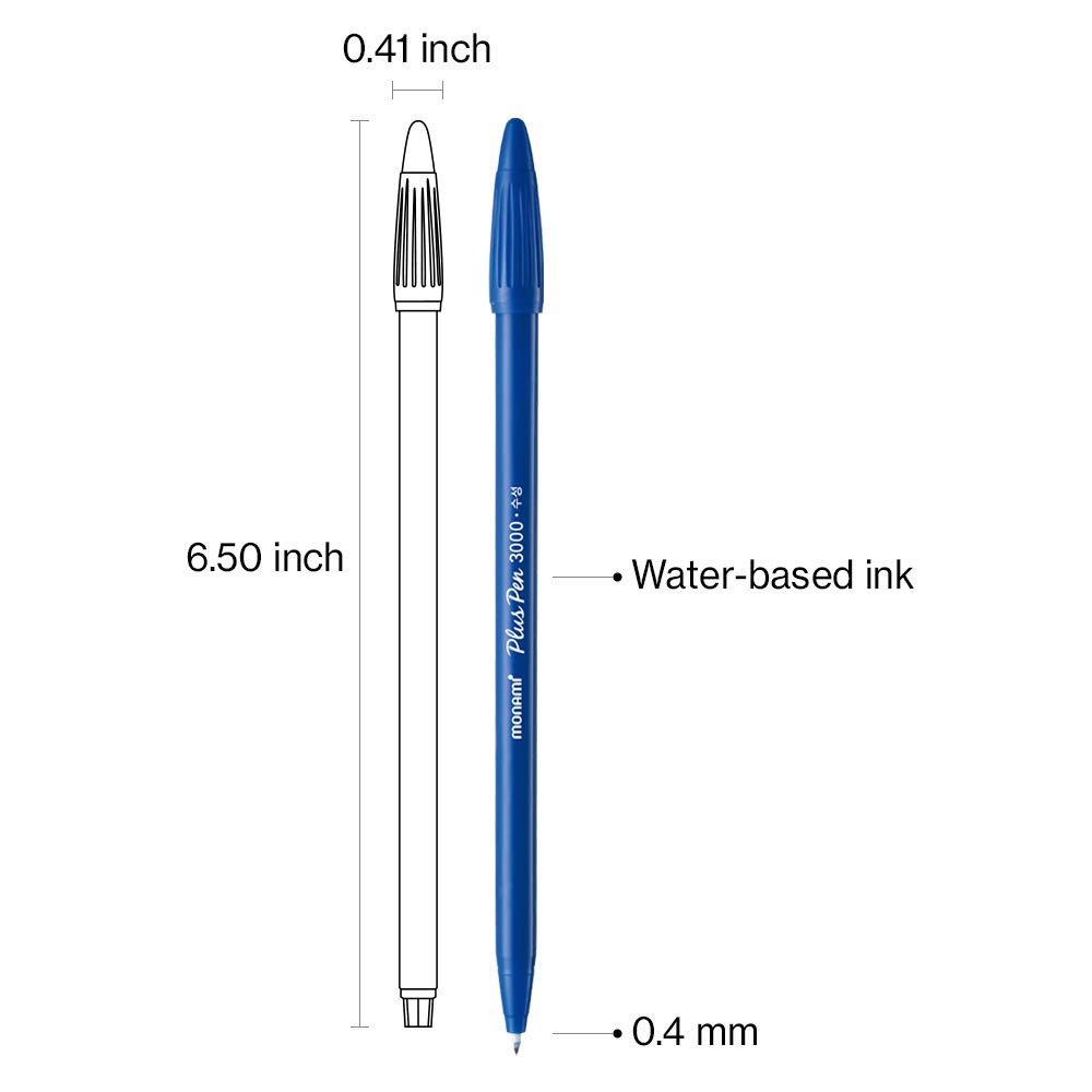 Monami Plus Pen 3000 Felt Tip Pens, Fine Point (0.4Mm), Office Product