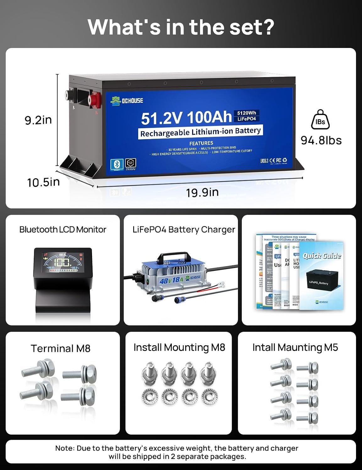 48V 100AH Golf Cart Lithium LiFePO4 Battery with 18A Charger Club Car Bluetooth