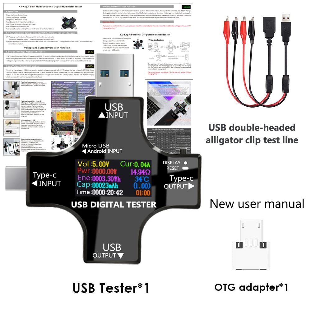 USB C Tester, 2 in 1 Tester Color Screen IPS Digital Multimeter2024,Voltage,C…