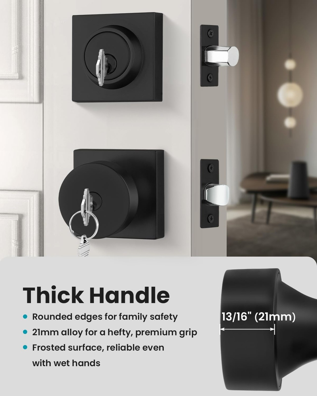 Black Door Knob with Deadbolt, Heavy Duty Front Door Lock Set, Zinc-Alloy Mat…