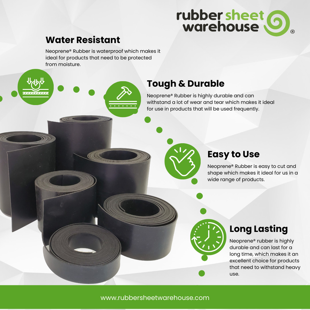 Neoprene Rubber Sheet Solid 3/32″ thick x 12″ wide x 36″ long 60A Duro, Black