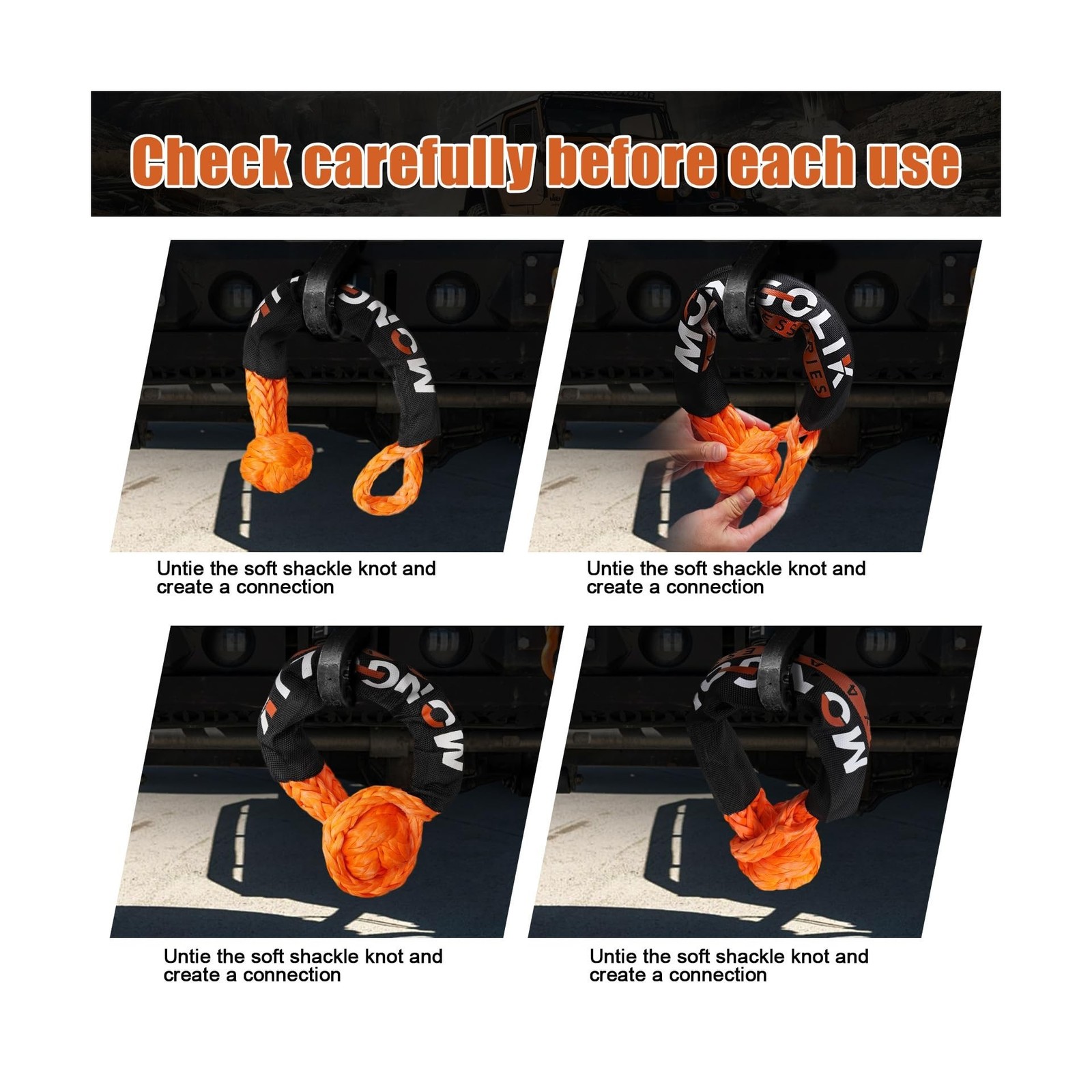 2PCS Synthetic Soft Shackle Rope 3/4 x 23in (66000LBS Breaking Strength) Shac…