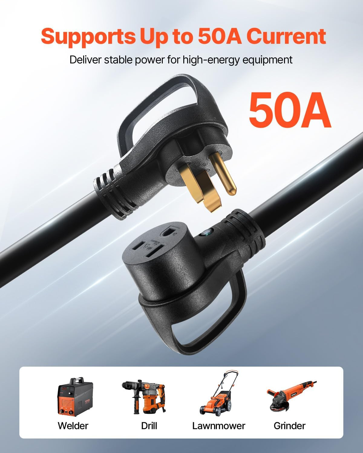 50 Amp Generator Extension Cord 50 Feet, 250V 12500W Heavy Duty Power Cable, NEM