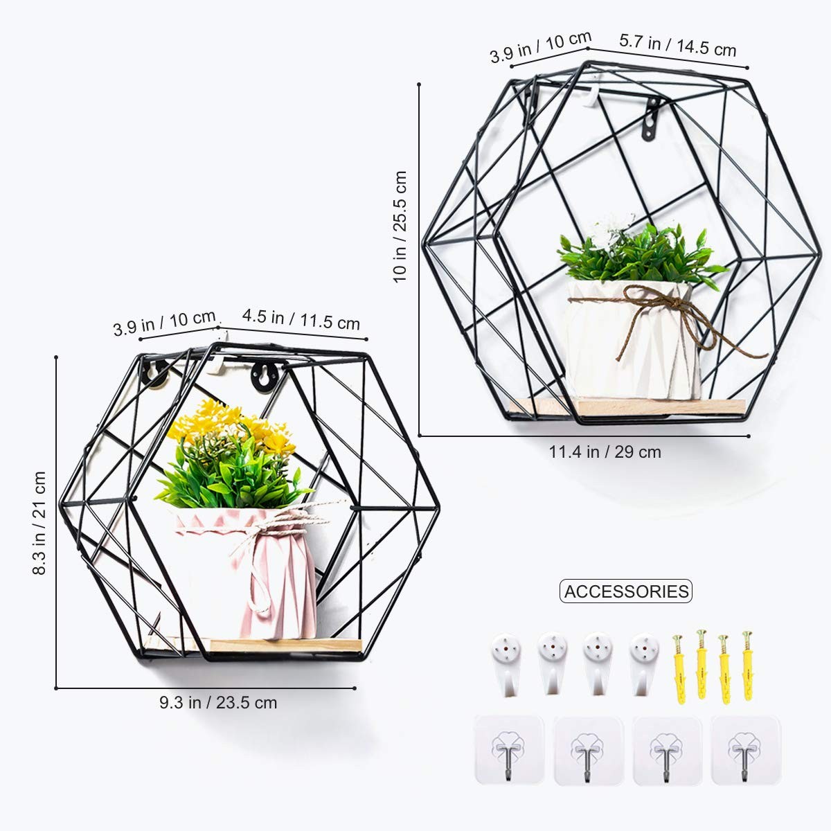 Infinite Node Floating Shelves Wall Mounted Metal Wire Art Lattice, Black