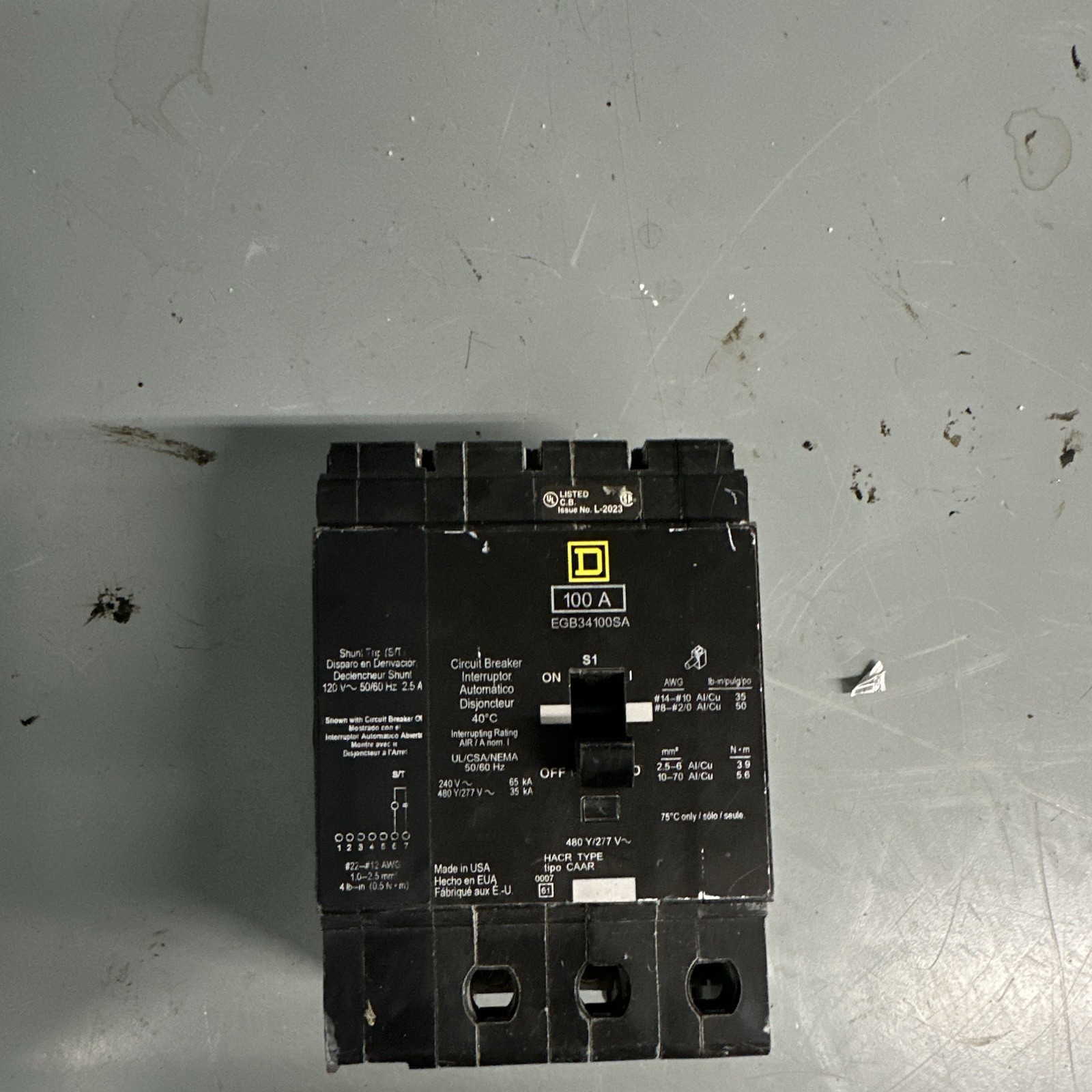 Square D Schneider Electric 100 Amp 3 Pole Breaker Max 480Y/277V