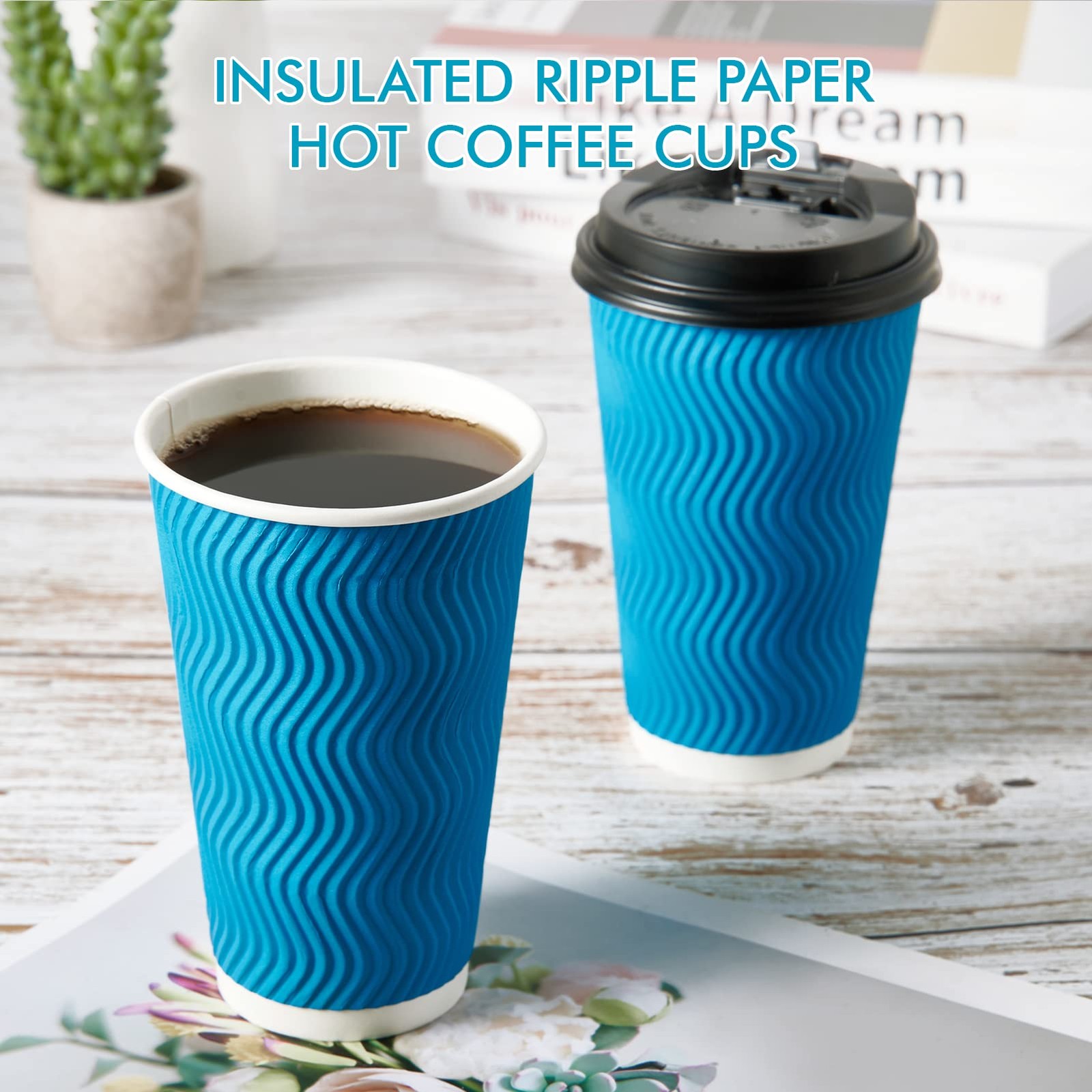 80 Count 16 oz Coffee Cups with Lids and Straws, Insulated Ripple Wall Paper …