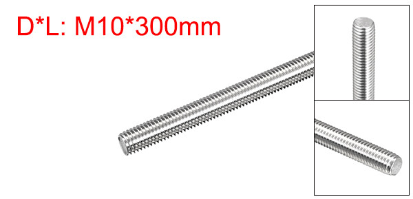 Fully Threaded Rod M10 x 300mm 1.5mm Pitch 304 Stainless Steel Right Hand