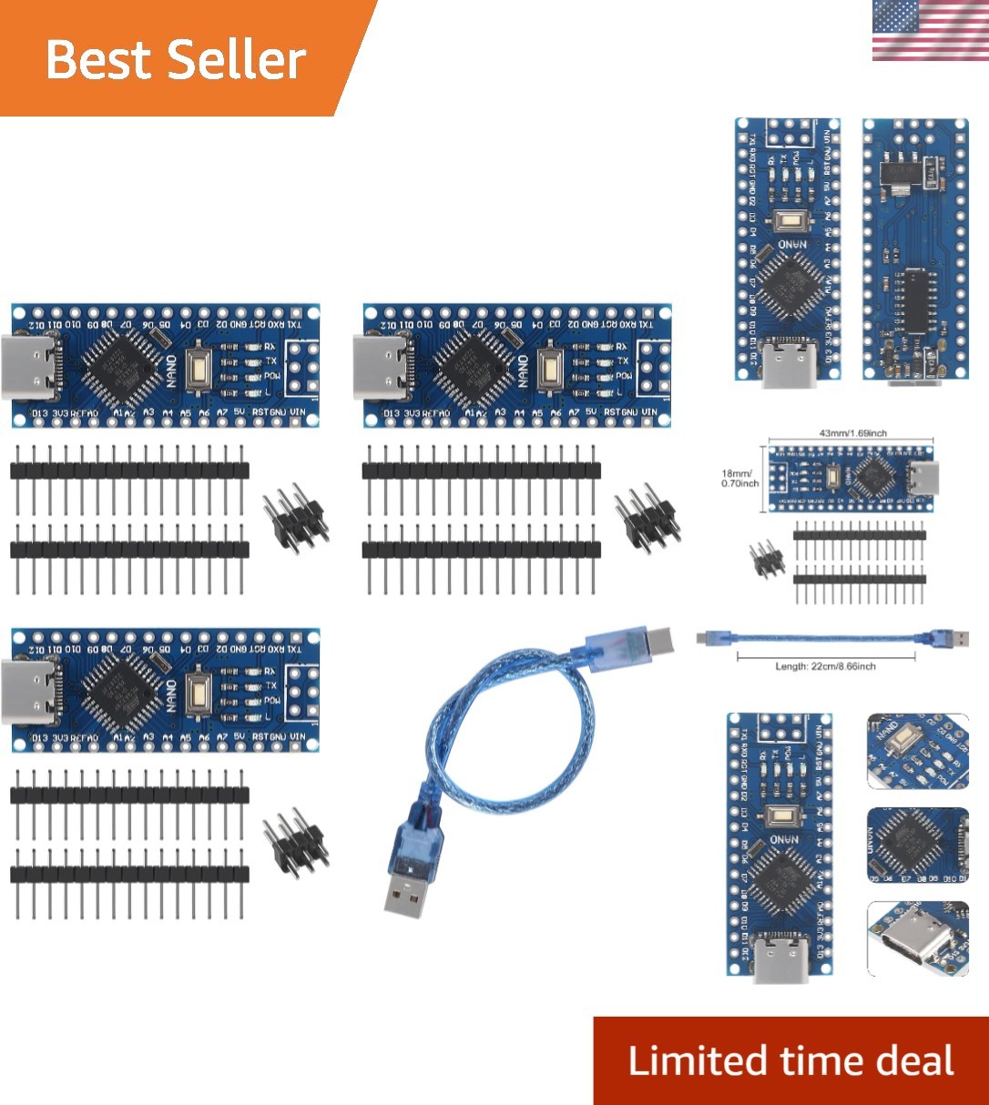 Nano V3.0 Development Boards with Type-C Connectivity – 16MHz & 32KB Memory
