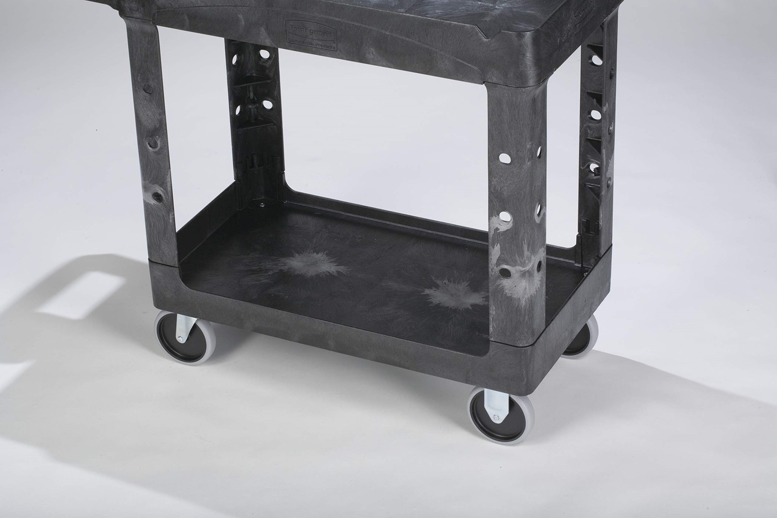 Rubbermaid Heavy-Duty 2-Shelf Utility Cart TPR Casters 26w x 55d x 33.25h Black