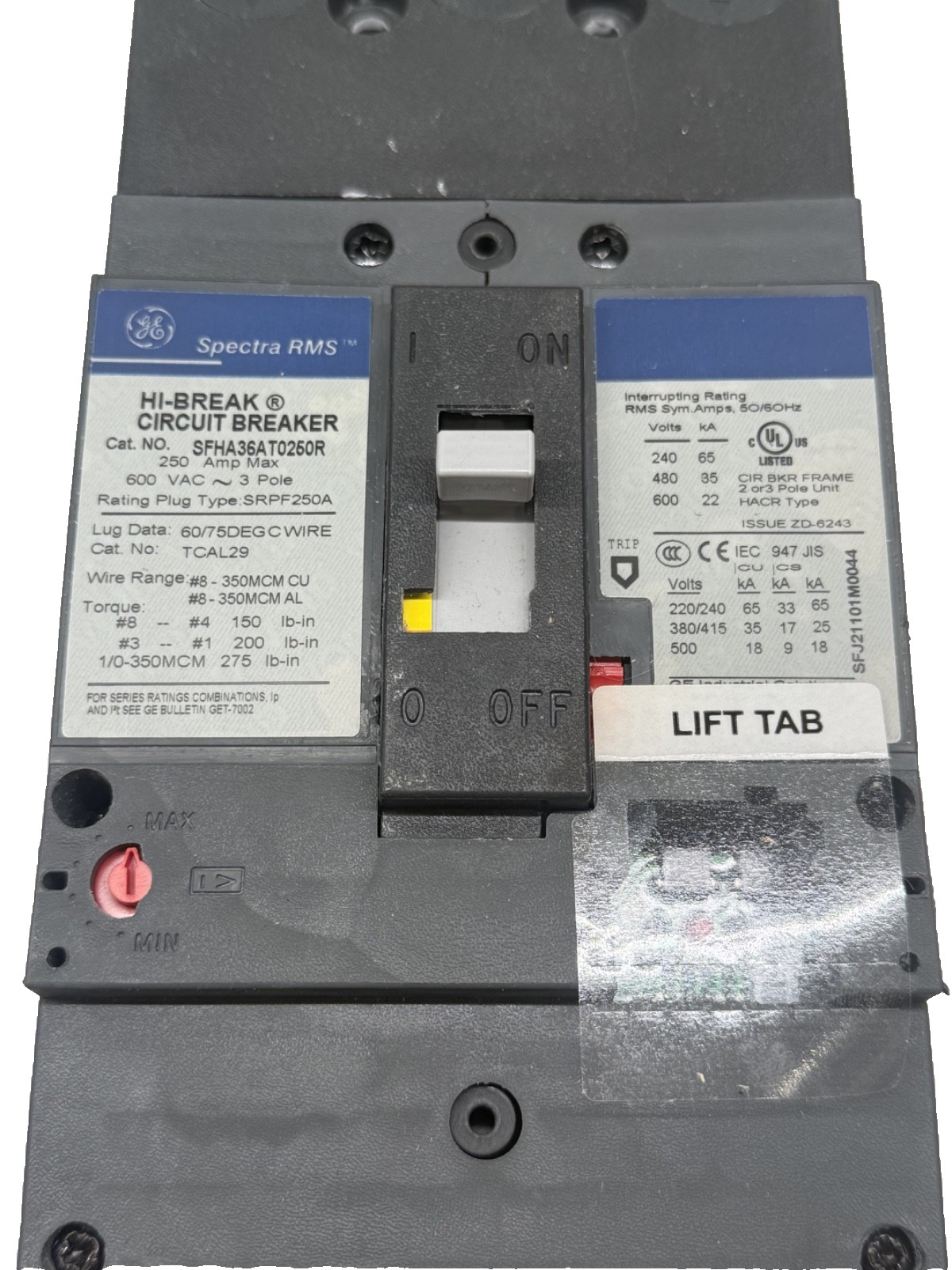 NEW GE SFHA36AT0250 3p 600v 250a 35k Circuit Breaker !FRAME ONLY!! NEW IN BOX