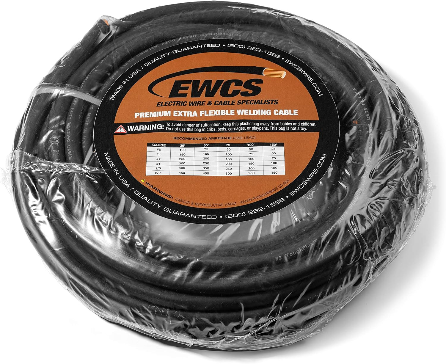4 Gauge Premium Extra Flexible Welding Cable 600 Volt – Black – 50 Feet – Made i