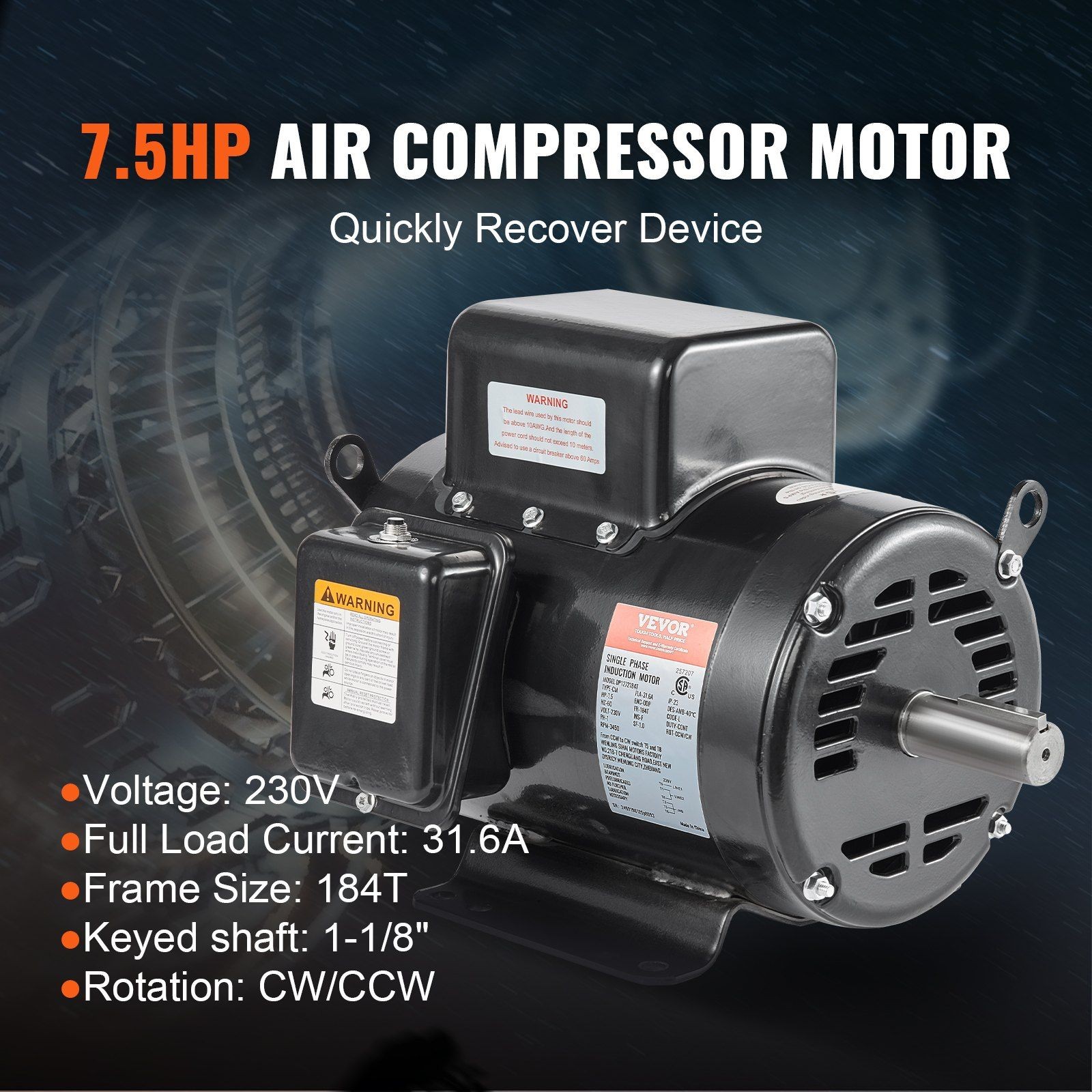 Open Drip Proof Motor 7.5HP 230V 3450RPM 184T 31.6A