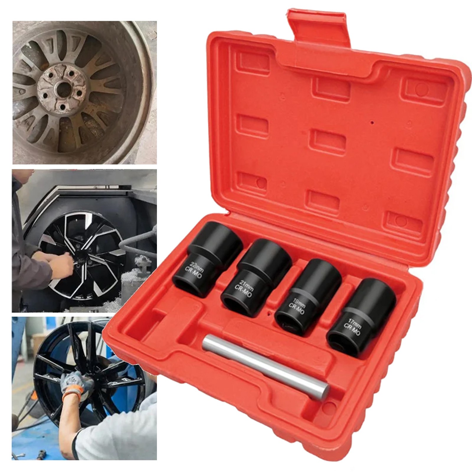 5pc Wheel Lock Removal Kit, Locking Lug Nut Removal Tool – 17MM,19MM, 21MM, 22MM