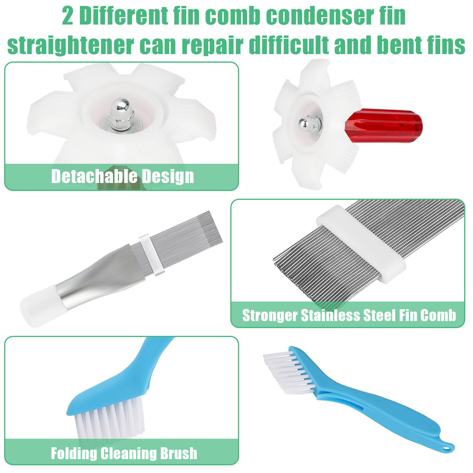 5Pcs Air Conditioner Fin Cleaner Set Fin Comb Condenser Straightener Repair Tool