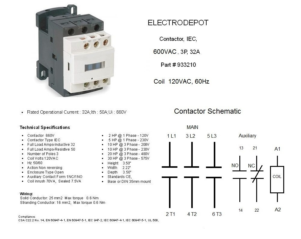 50A Contactor 3 POLE w Auxilary Contact NO/NC 120V Coil , 40A, 30A 3Phase 32A AC