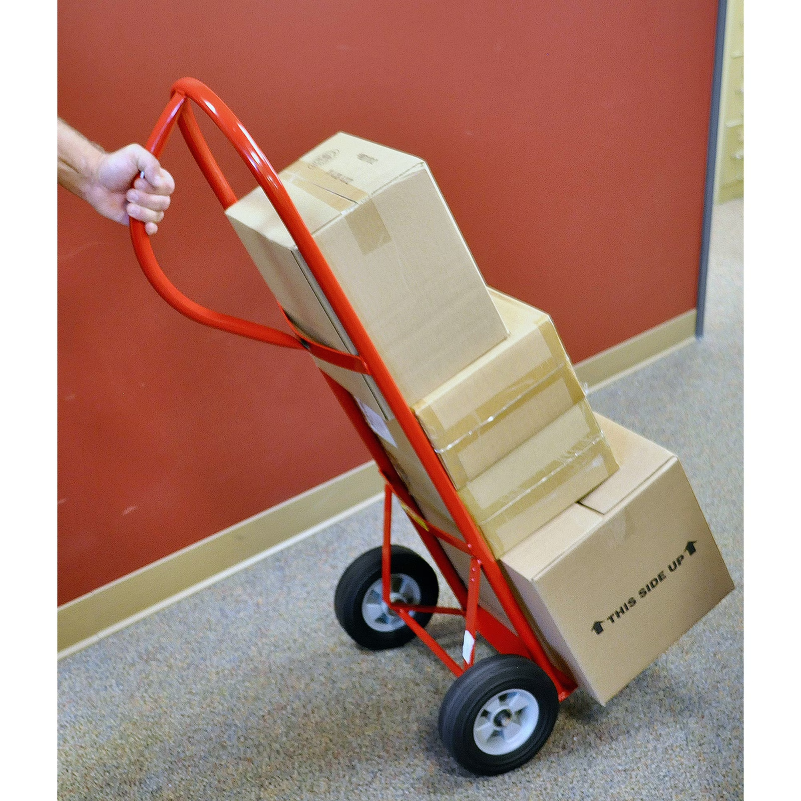 Milwaukee 600 lb Steel P-Handle Hand Truck Heavy Duty Moving Dolly Flat FreeTire