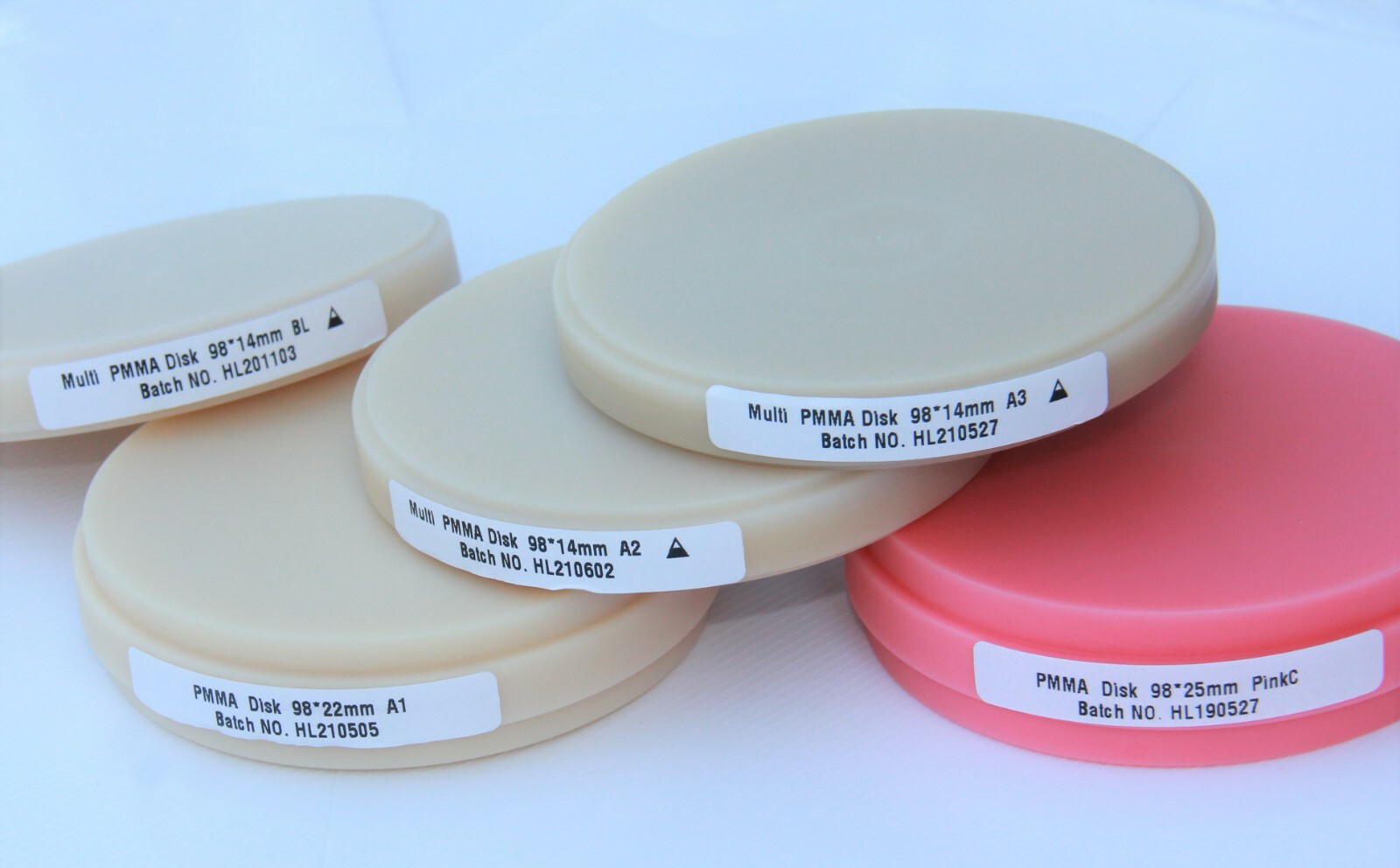 PMMA Disk 98/95mm MultiLayer/single Pre-Shaded Bleach Pink with Blood vessels