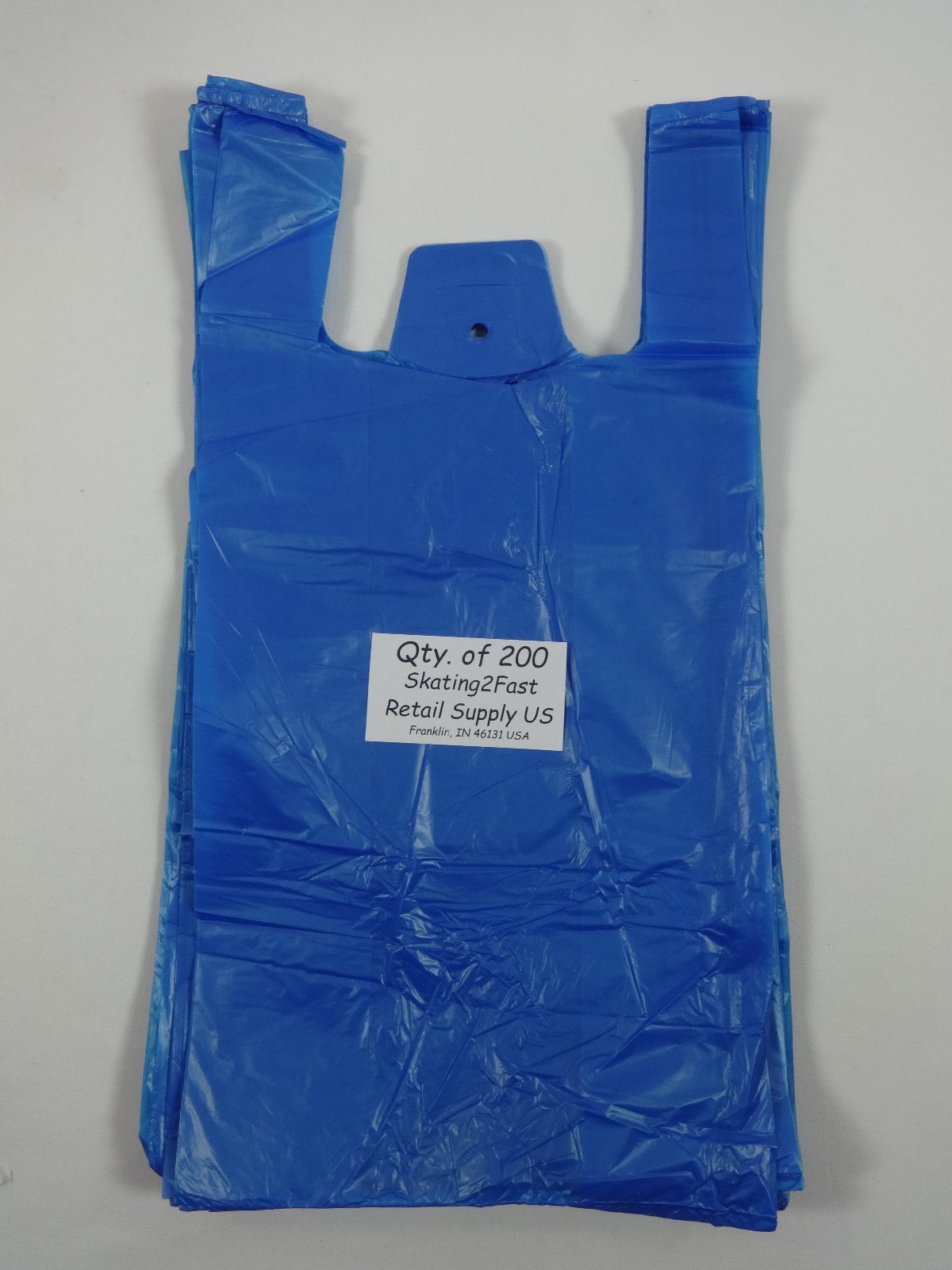 200 Qty. Blue Plastic T-Shirt Retail Shopping Bags w/ Handles 8″ x 5″ x 16″ Sm