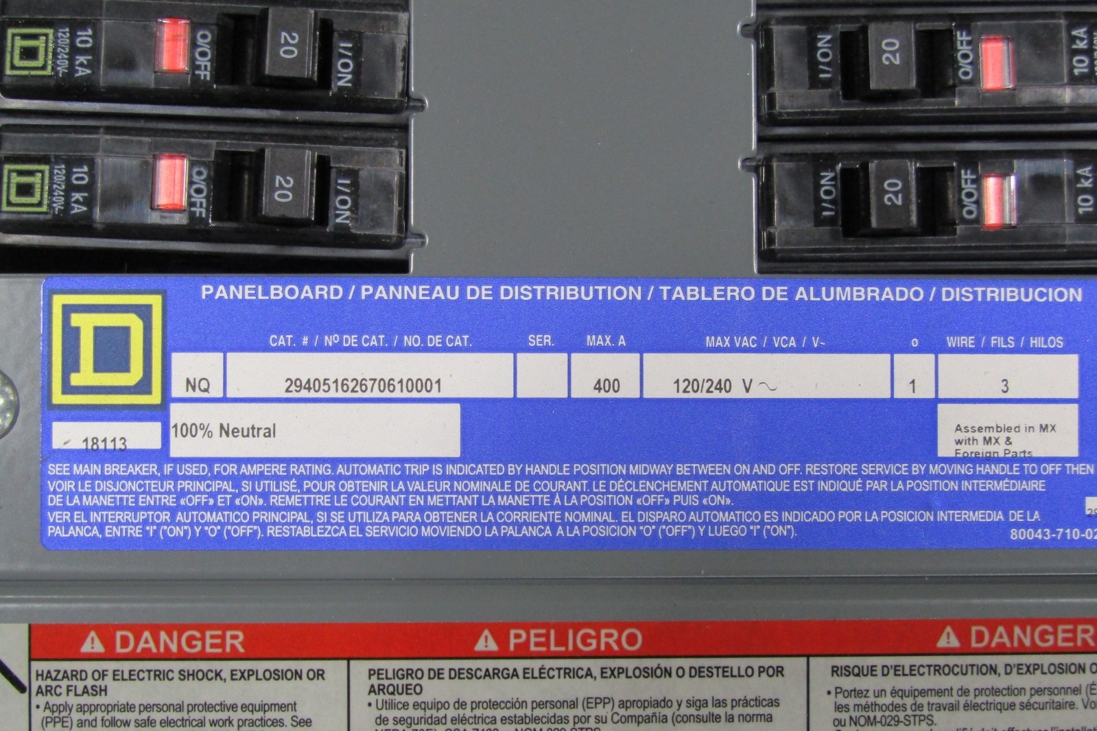 😏 NEW SQUARE D 400 AMP MAIN LUG PANEL INSERT 120/240 VAC 1∅ 3W 42 CIRCUIT