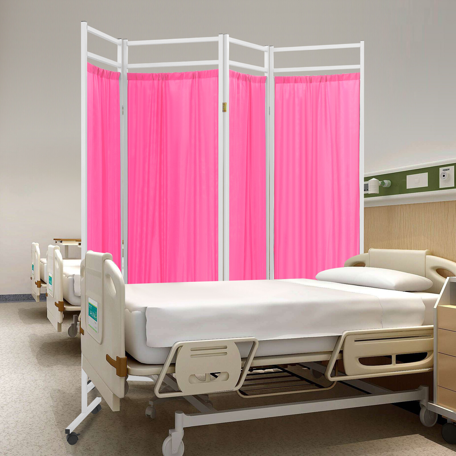 4 Panels Foldable Medical Room Divider Portable Medical Privacy Screen Pink