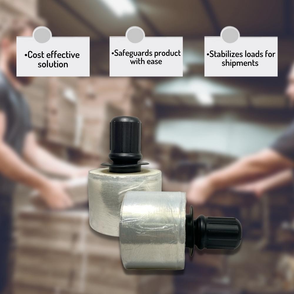 Stretch Hand Wrap w Black Spinning Handle Extended Core Shrink Film Clear