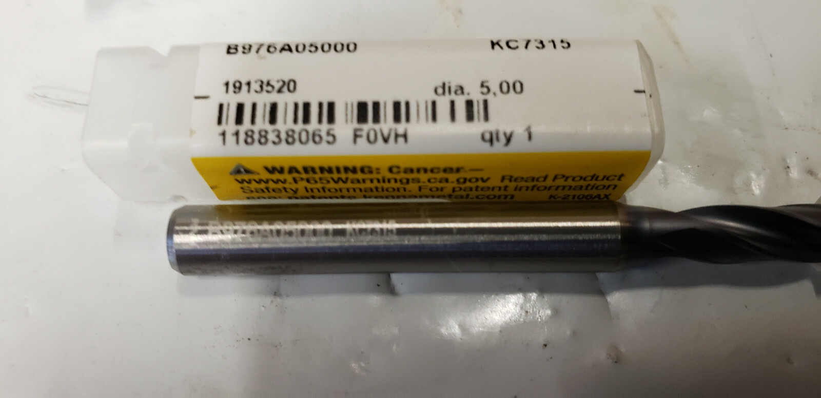 Kennametal 1913520 B976A05000 KC7315 5mm .1969″ Solid Carbide Coolant Drill Bit