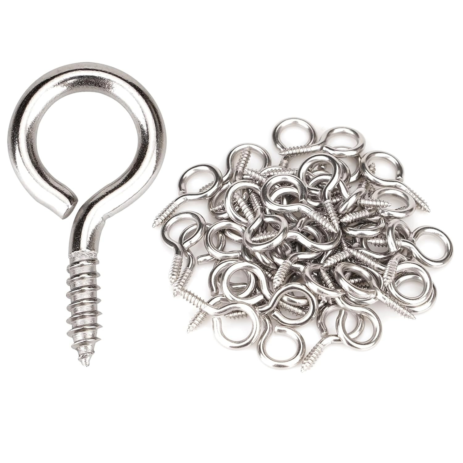 Eye Screws, 50Pcs 1 Inches 304 Heavy Duty Stainless Steel Screw Hooks, Self Tapp