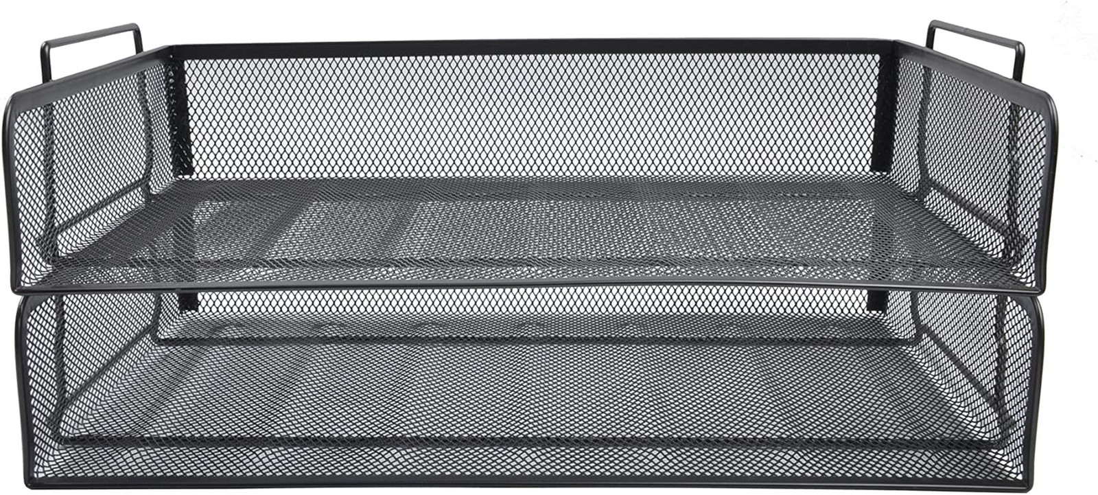 2 Tier Stackable Desktop Document Letter Tray Organizer Black Mesh Collection