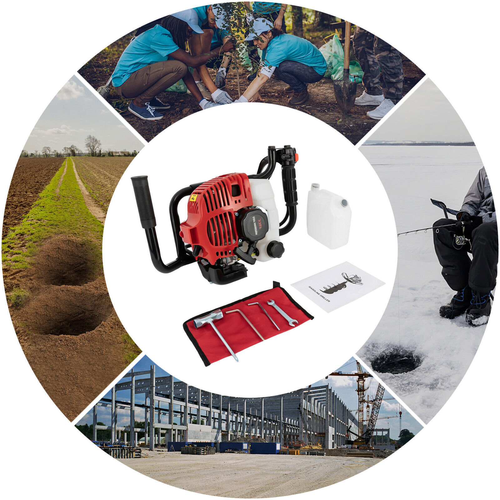 52CC Gas Powered Earth Auger Post Hole Digger Auger 2Stroke 2hp