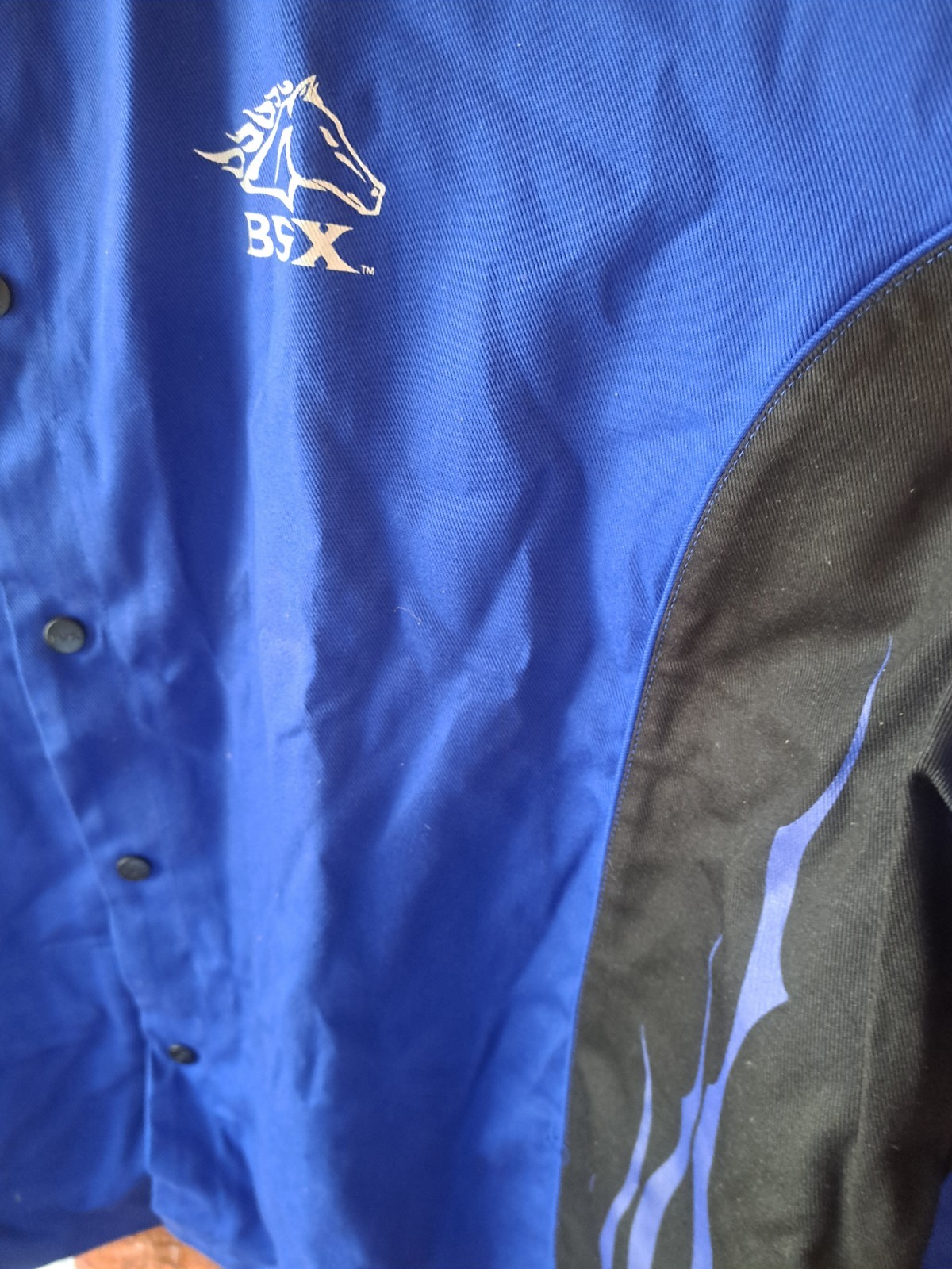 NEW Black Stallion BSX BXRB9C Blue FR Welding Jacket w/Blue BLACK Flames 4 XL