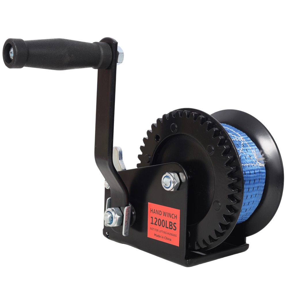 1200LBS Hand Winch with 19.6FT Blue Strap, 4.1:1 Gear Ratio, Two-Way Ratchet,…
