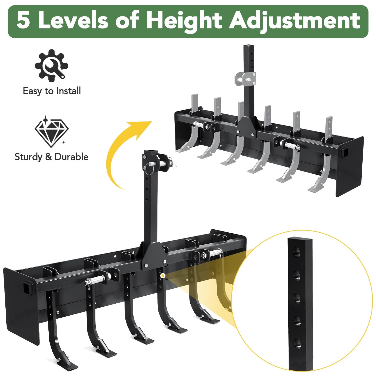💎55″ Box Blade for Tractor 3 Point Hitch Box Scraper for CAT-0 & CAT-1 Black