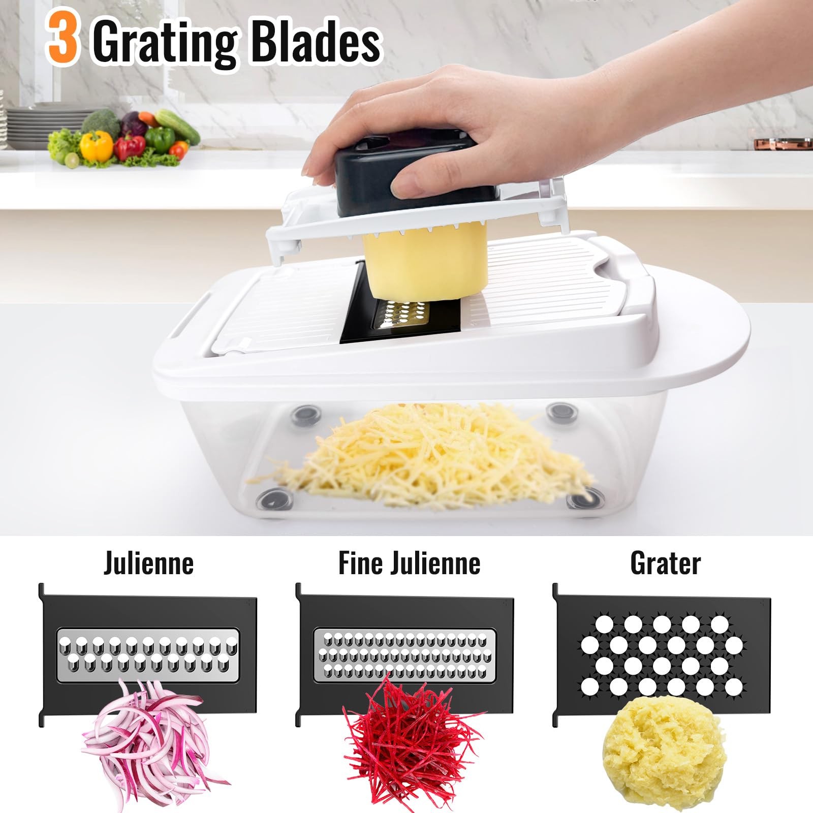 8 Blade All-in-1 Vegetable Chopper Mandoline Slicer with 8-blade, White