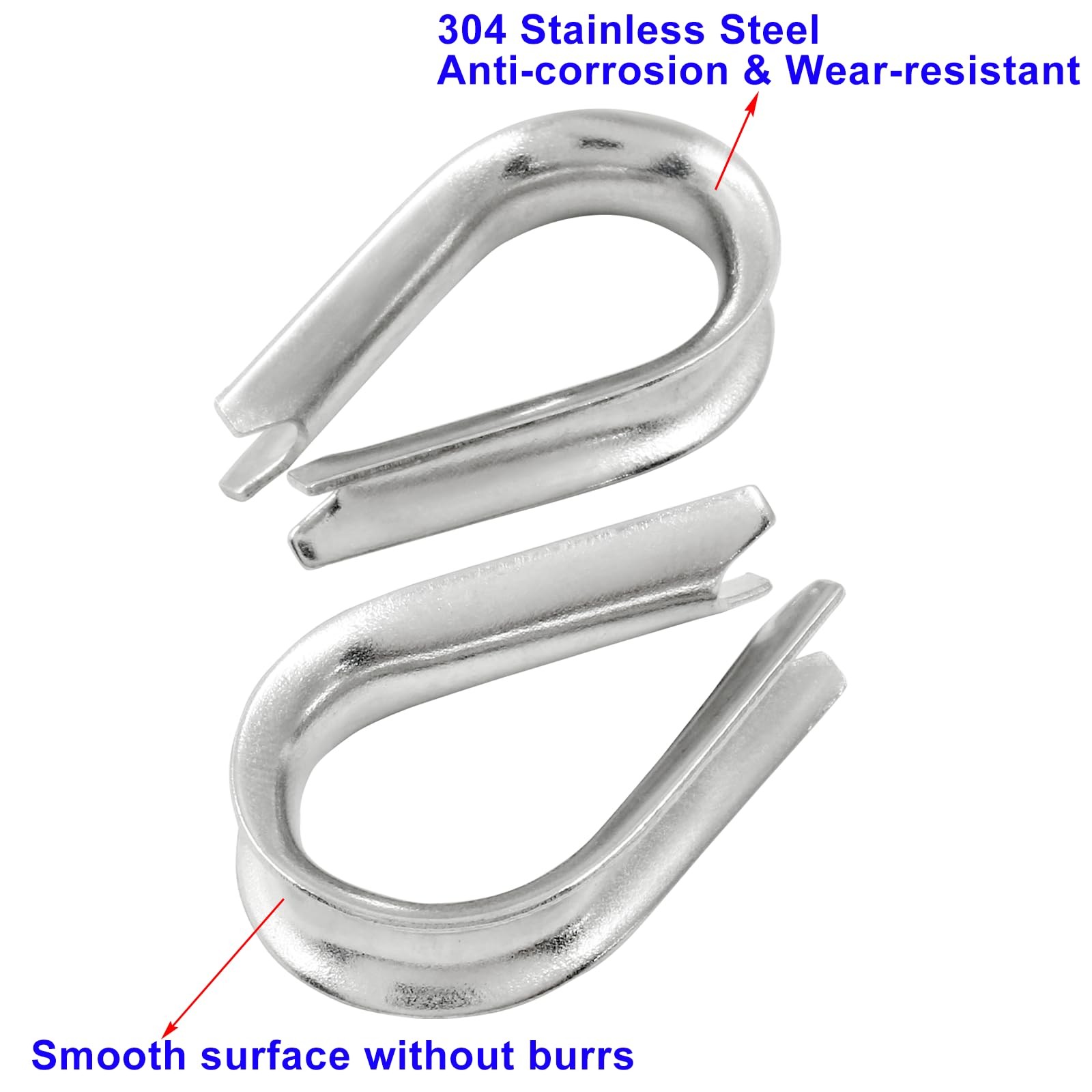 24Pcs M6 Stainless Steel Thimbles, Wire Rope Cable Thimbles Rigging for 1/4 Inch