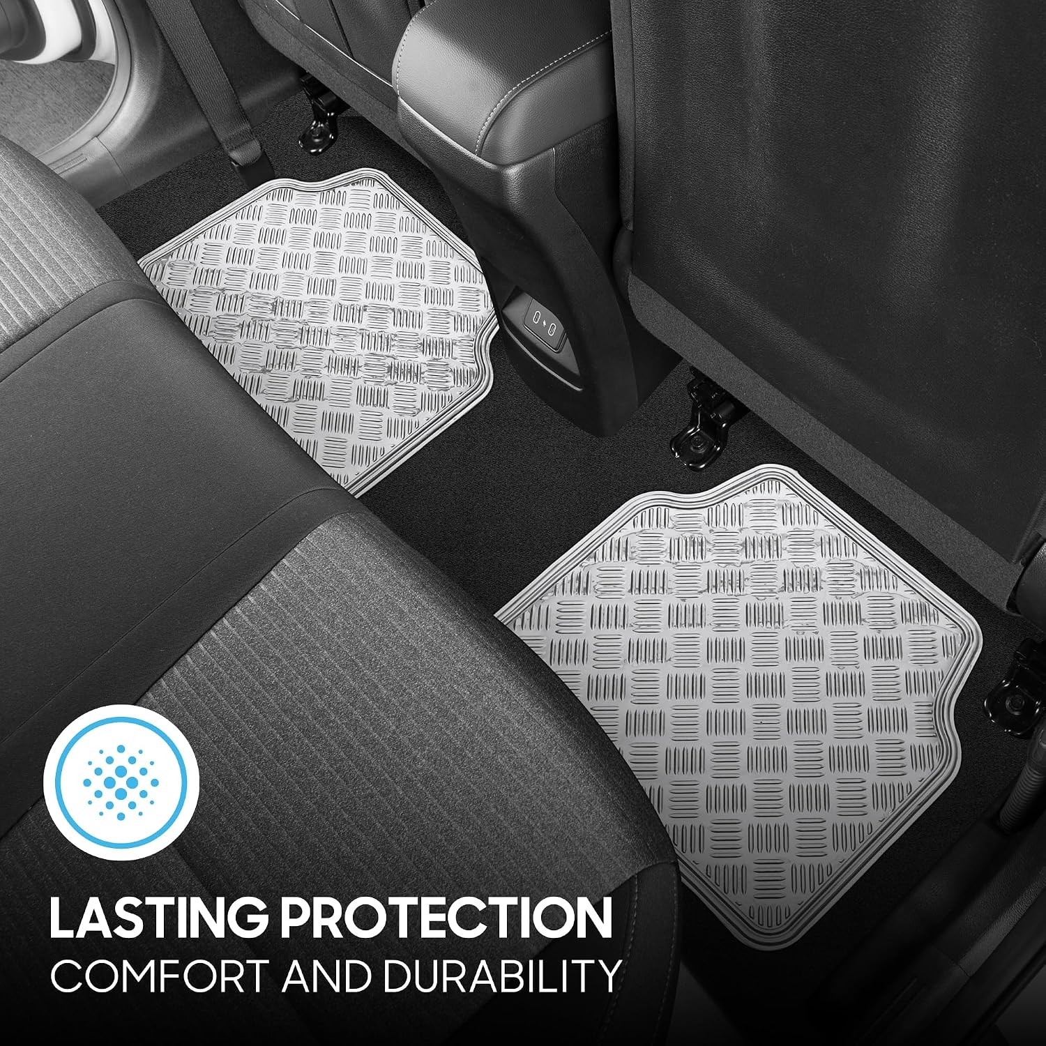 BDK Metallic Chrome Car Floor Mats – Silver, All-Weather, Universal Fit