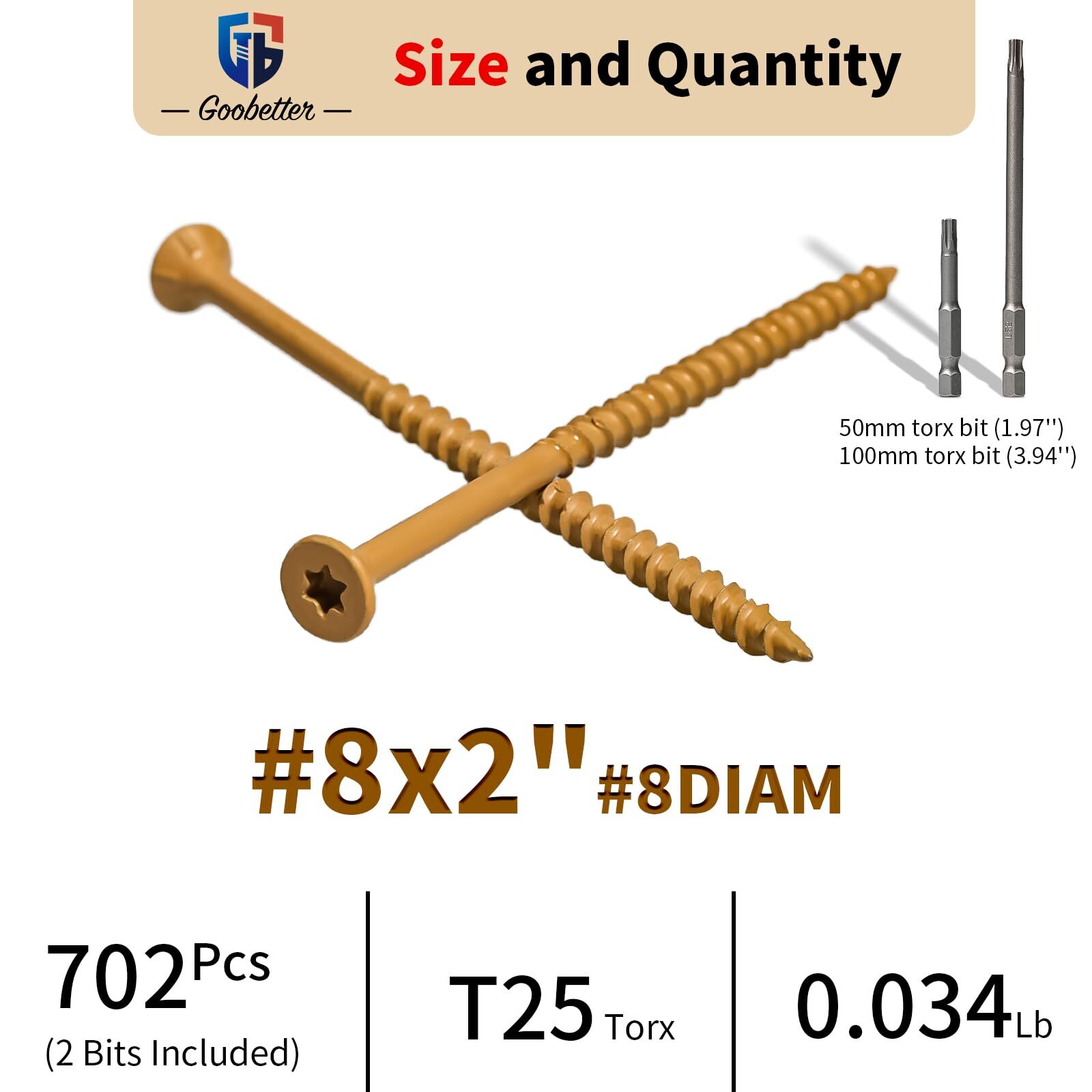 #8 #9 #10 Deck Screws T25 Torx Drive Self Tapping Wood Decking Fencing Screws US
