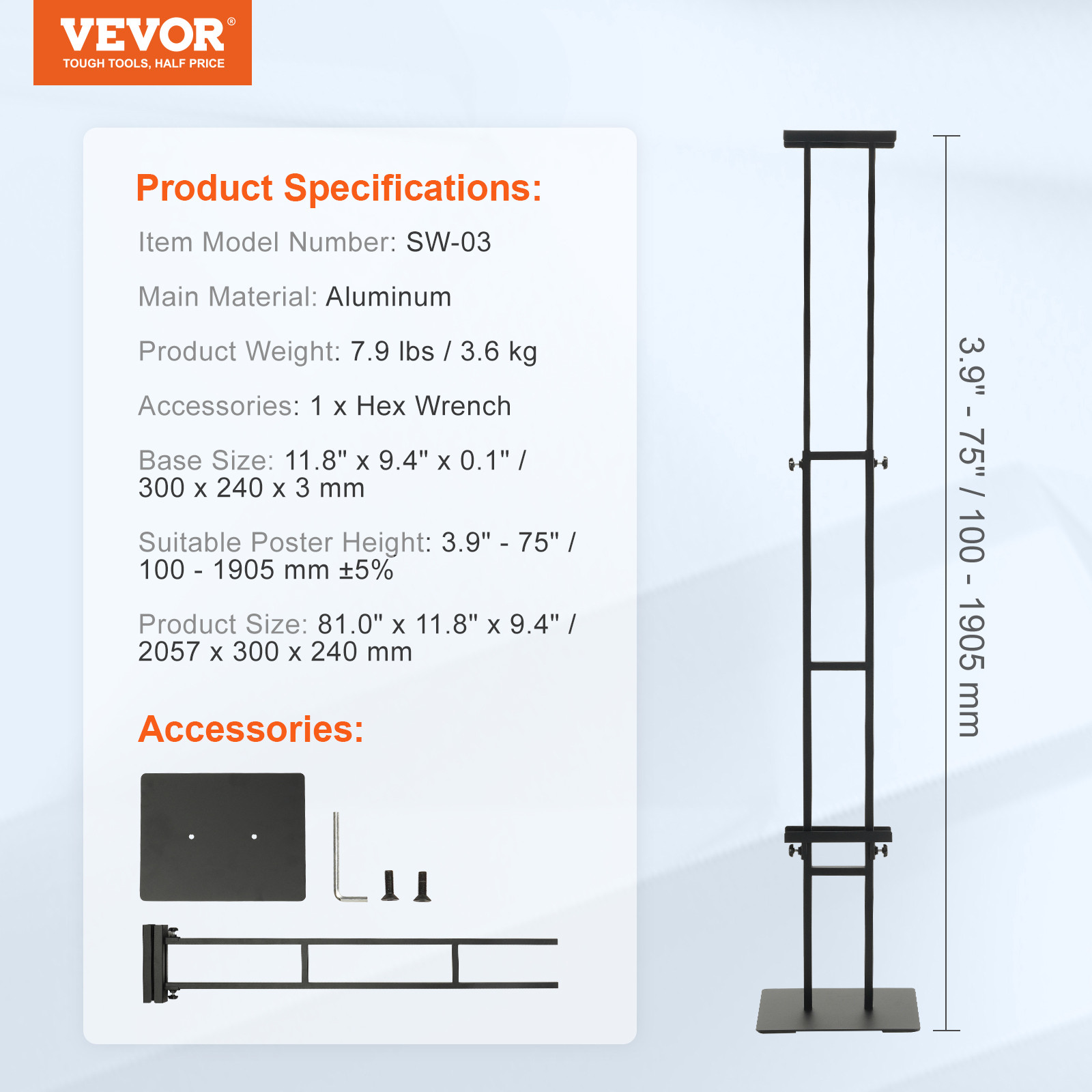 VEVOR Poster Stand Floor Standing Sign Holder 75″ Adjustable Height Double-Sided