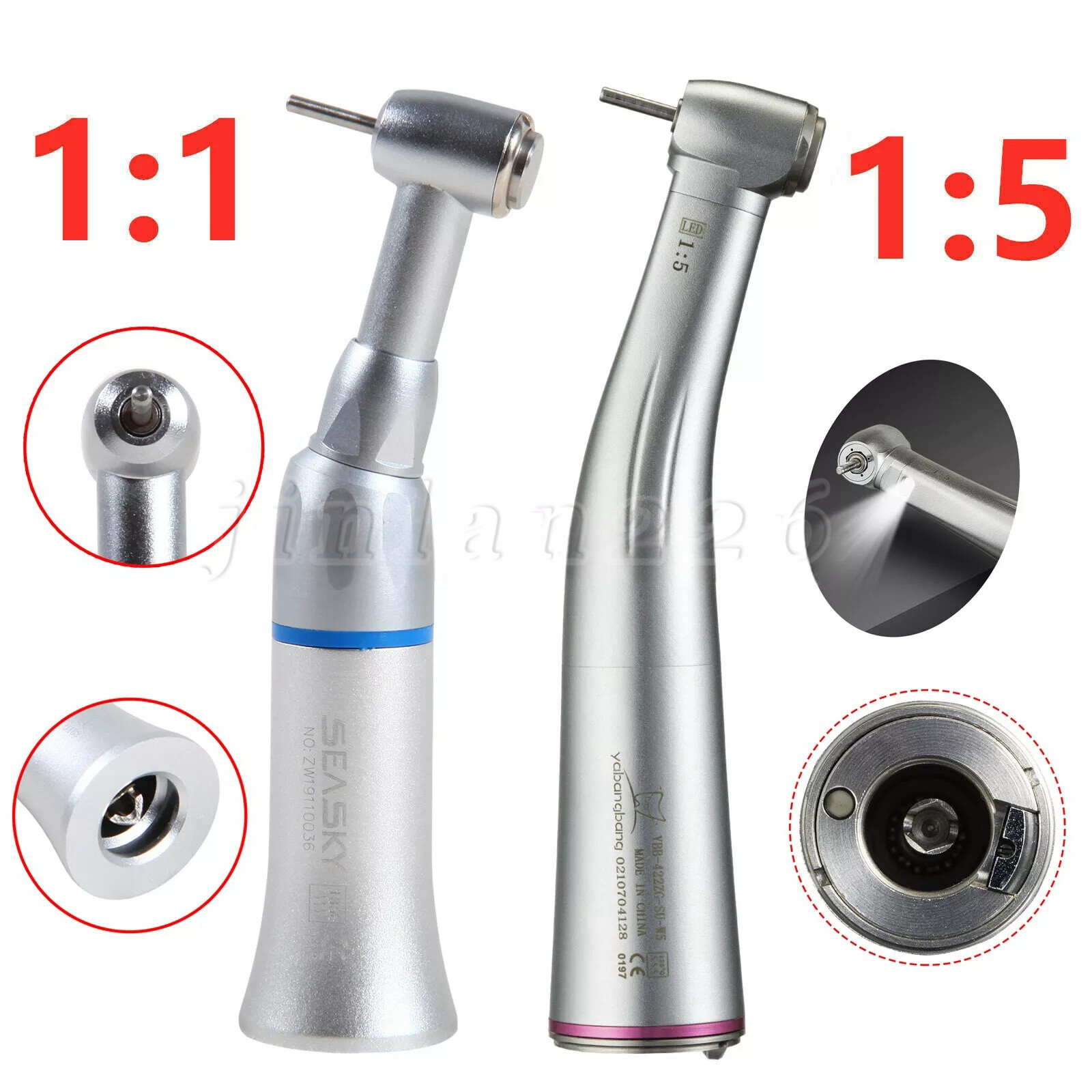 Dental 1:1 No-LED/1:5 LED Increasing Contra Angle Handpiece Fit FG 1.6mm Bur USA