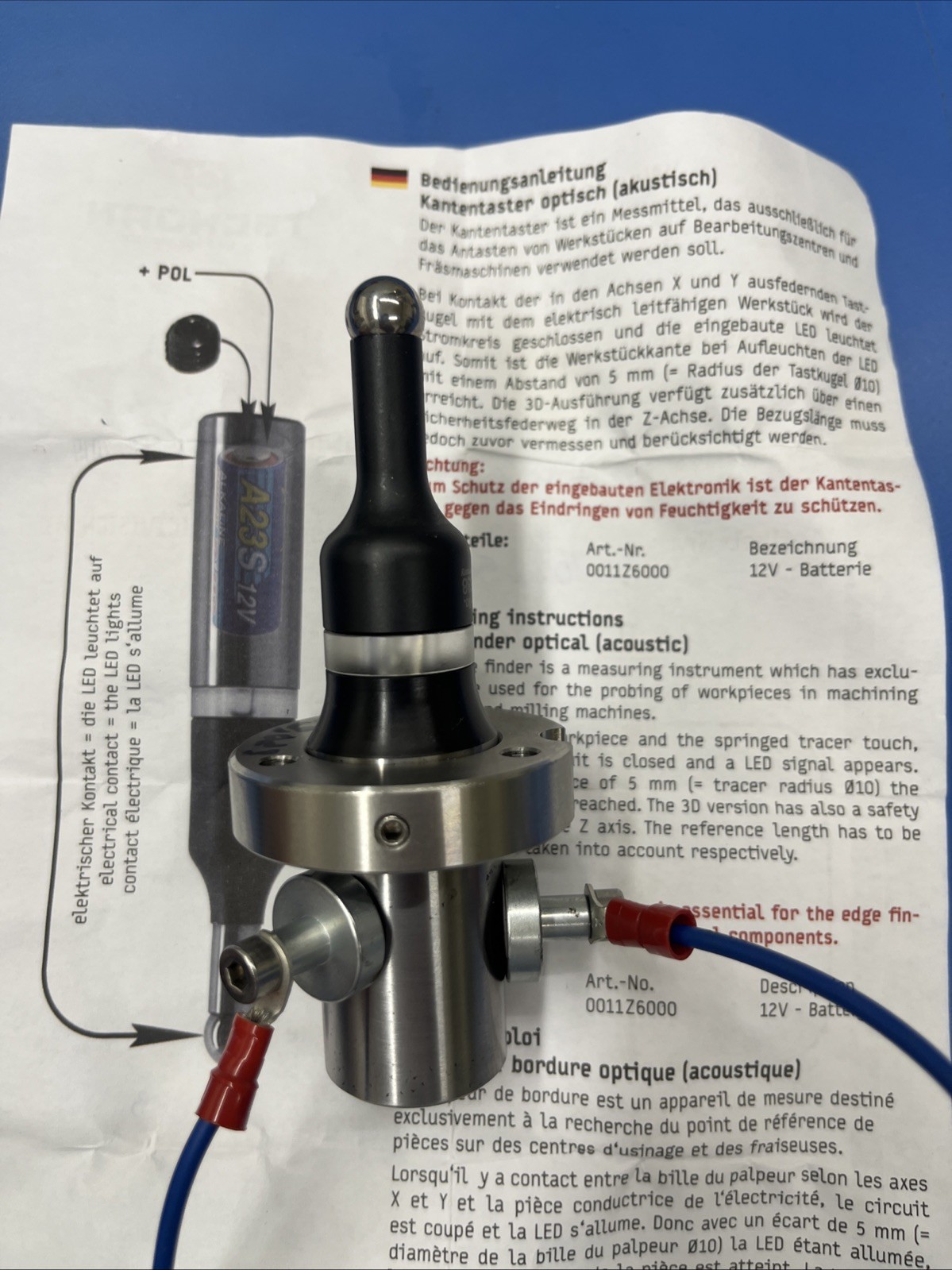 Tschorn Edge Finder Optical Acoustic CNC Measurement Probe 25mm Shank Germany