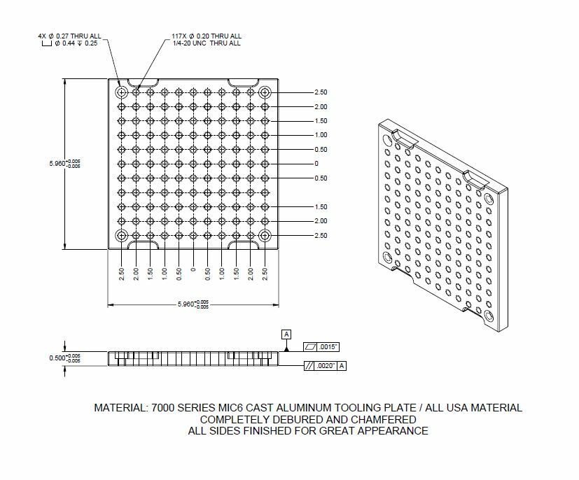 6″ x 6″ x 1/2″ MIC 6 Aluminum Fixture / Sacrificial Plate, Mini Pallet,QTY: 1