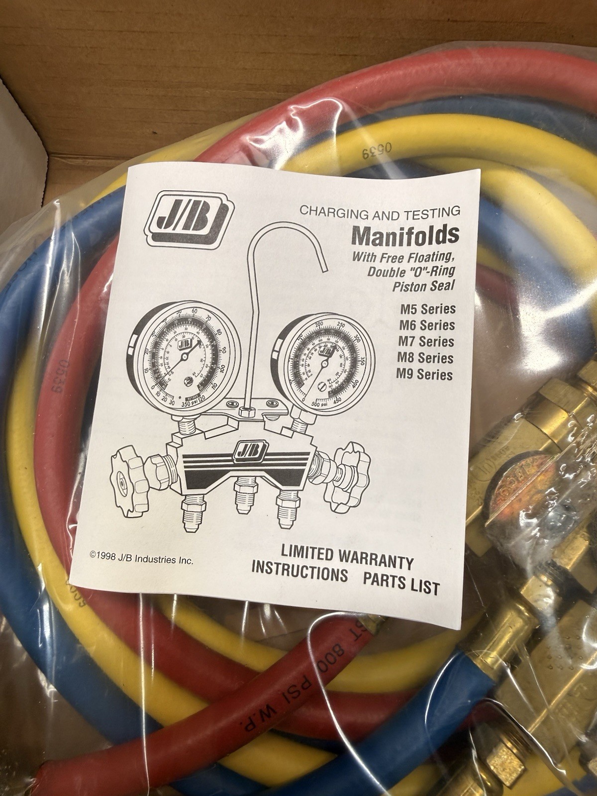 NOS JB Industries M8-5GY5 Manifold Gauge Set R12 R22 R502 W/ 60″ Hoses Brand New