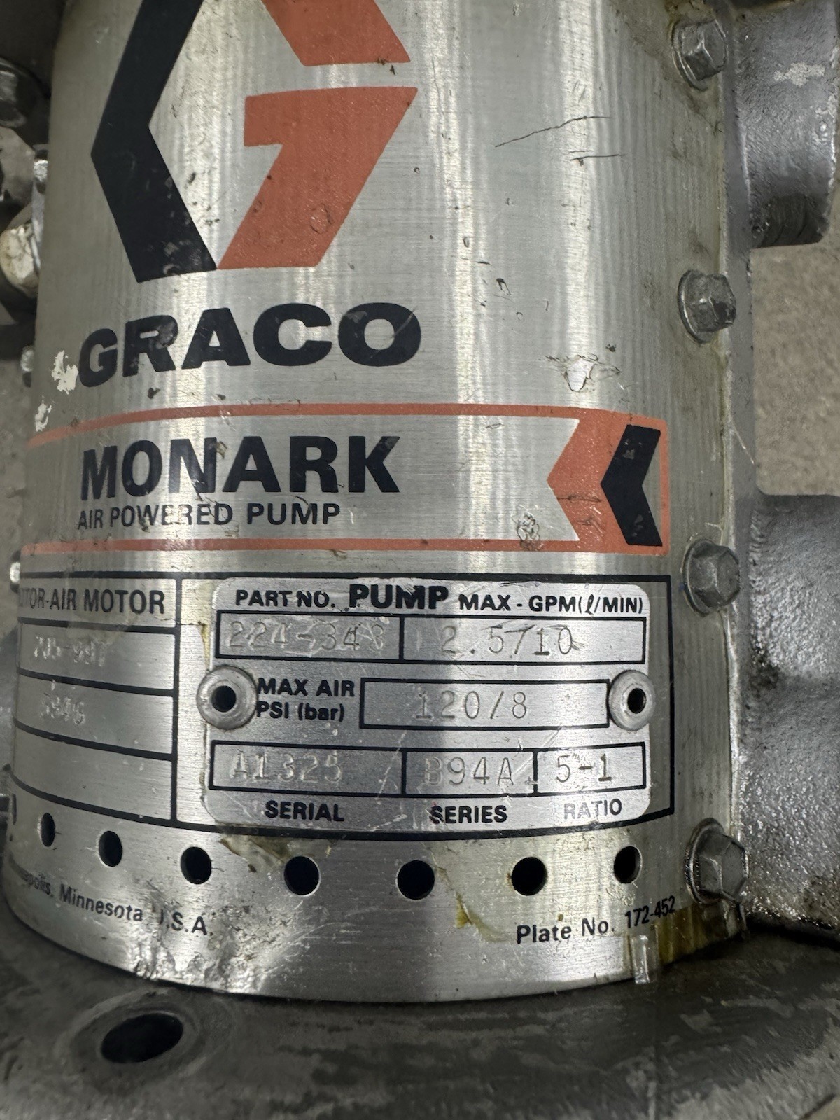 Graco Monark 205-997 224-343 Series B94A B94G Air Powered Pump 5:1 Ratio