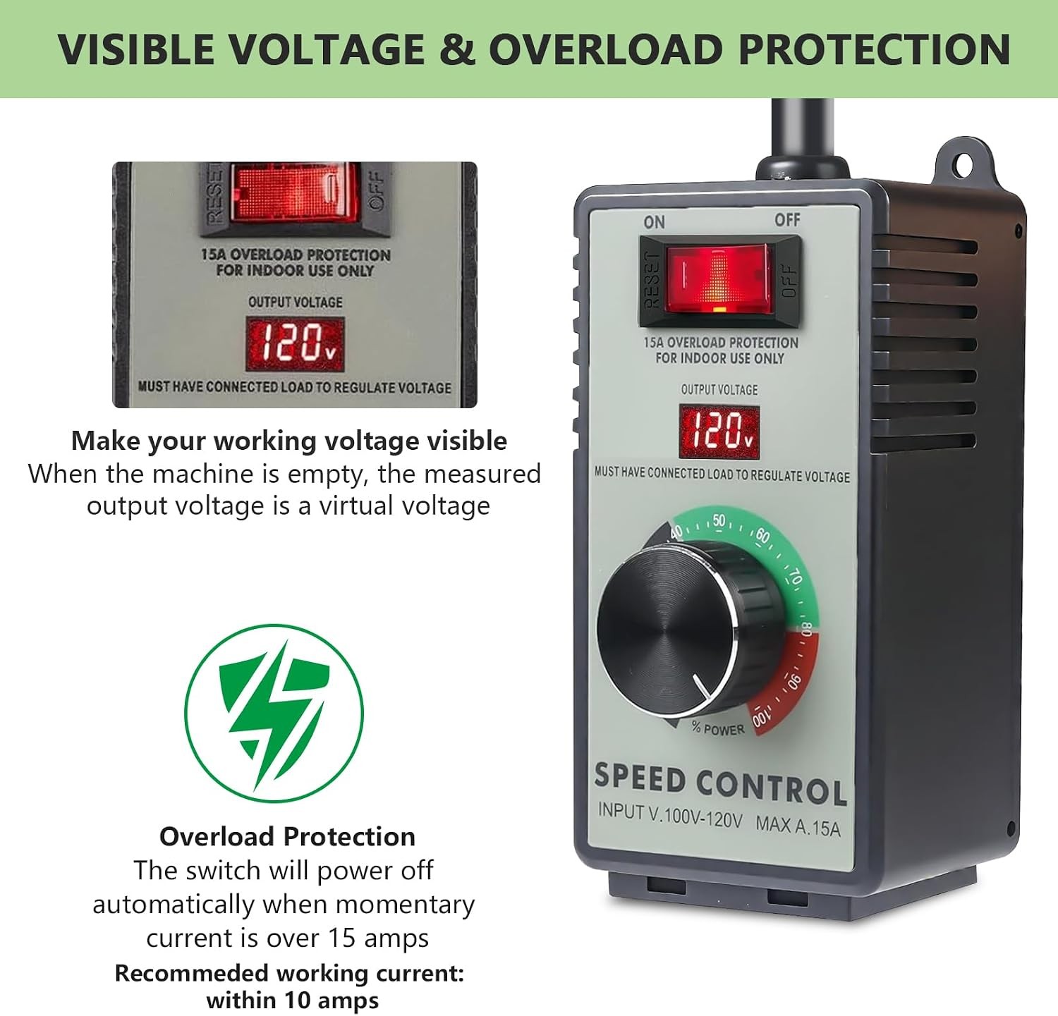 AC Motor Speed Controller 120V 15A Max – Variable-Speed Controller & Fan Spee…