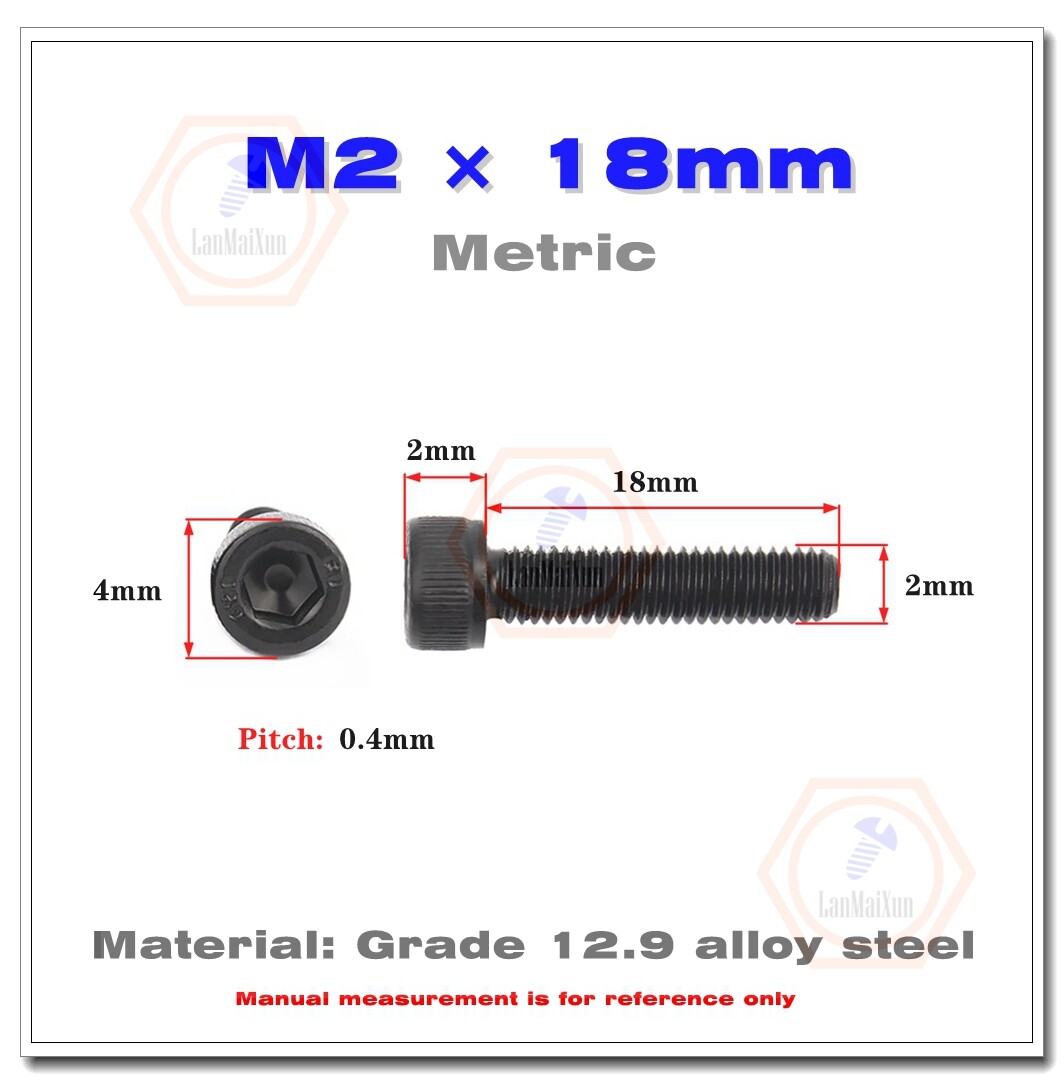 New M2-0.4 Allen Hex Socket Cap Head Screw Black Alloy Steel Class 12.9 DIN912