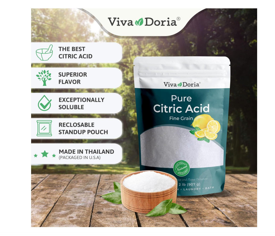 Viva Doria 100% Pure Citric Acid, Food Grade, Fine Grain, 2 lb (907 g)