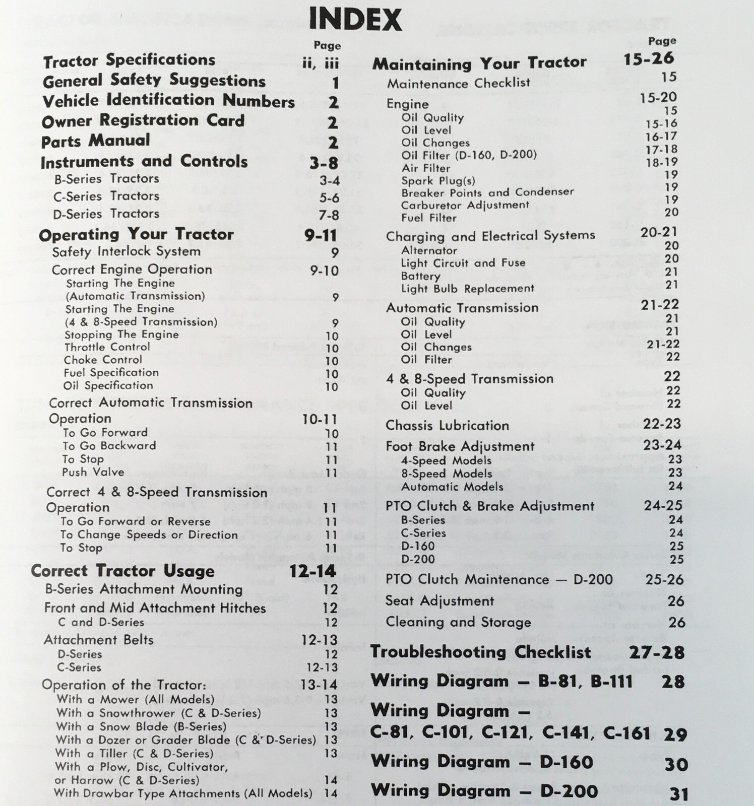 Wheel Horse C-101 C-121 C-141 Garden Tractor Lawn Mower Operators Owners Manual