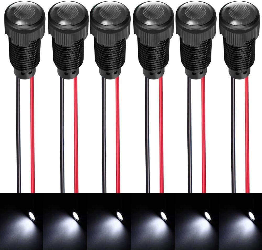 6Pcs White LED Indicator Indicator Light AC DC 12 24V 10mm Mounting Hole Flame