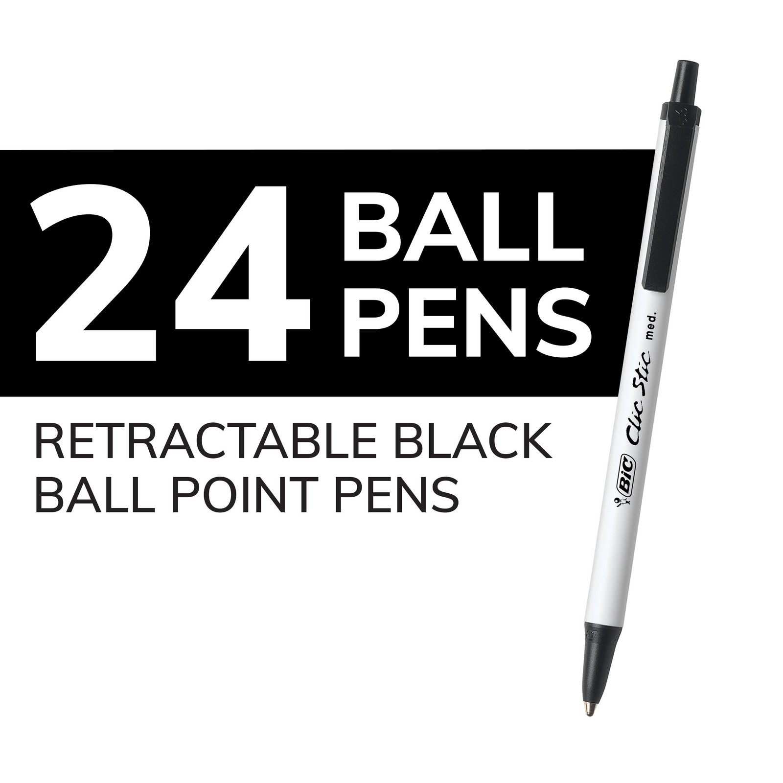 BIC Clic Stic Black Ballpoint Pens, Medium Point (1.0mm), 24-Count